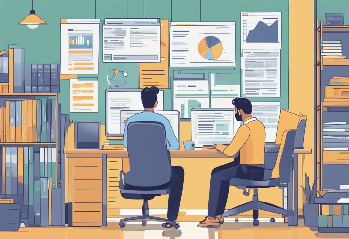 A person sitting at a desk, surrounded by financial documents and a computer, contemplating other investment options beyond their 401k