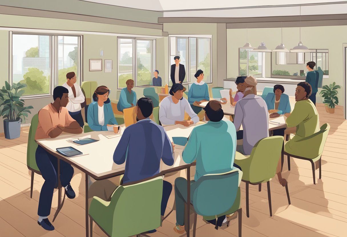 Residents gather in the common area, looking worried. Staff members are seen discussing options with concerned expressions. Empty wallets and purses are shown on the table
