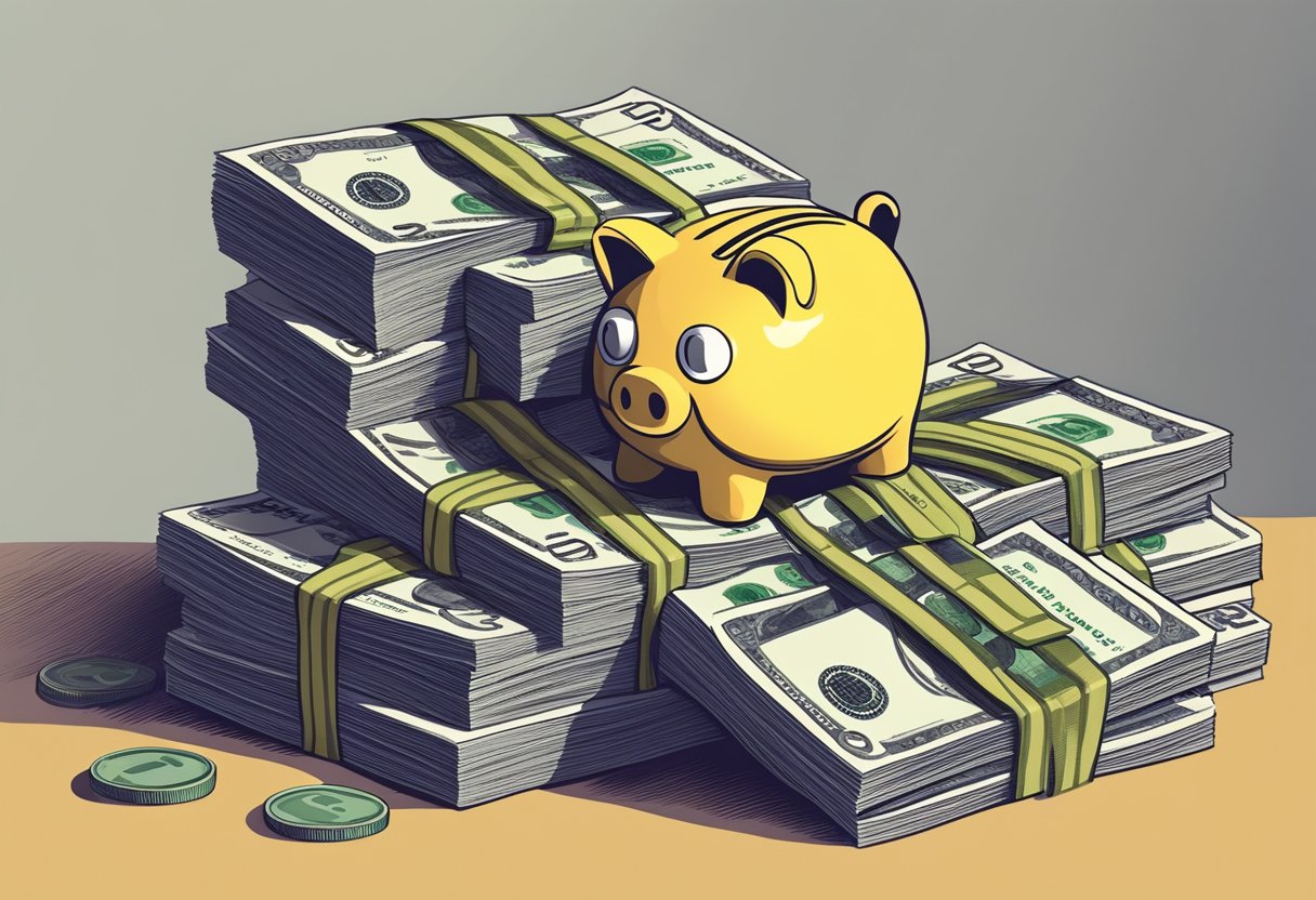 A stack of cash and retirement savings accounts with a substantial amount of money