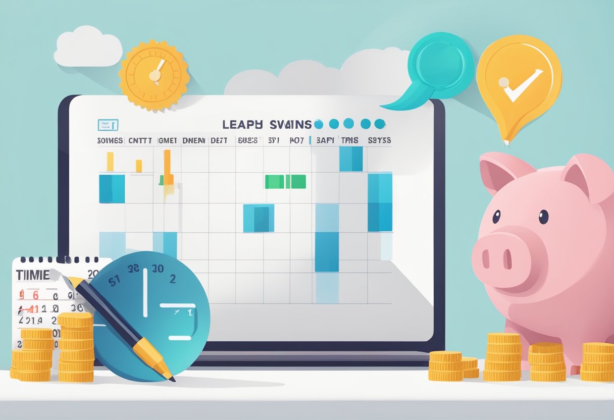 A series of milestones, such as a piggy bank filling up, a calendar marking important dates, and a graph showing increasing savings over time
