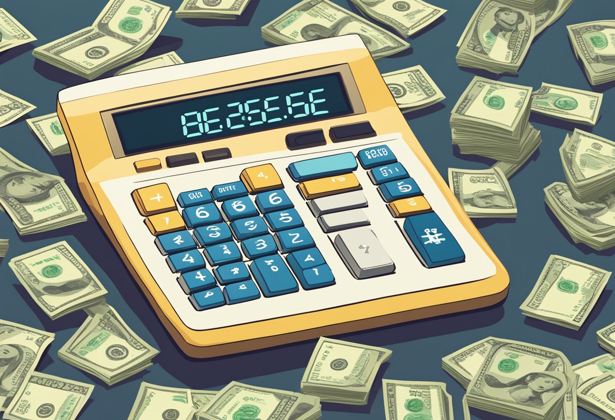 A calculator displaying "Age to retire: 65" with a stack of $3 million in cash next to it
