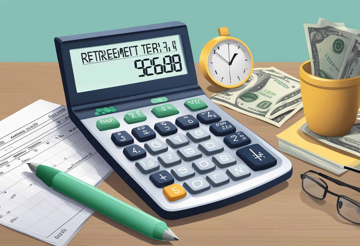 A calculator displaying retirement savings of $3 million with healthcare and long-term care costs in the background