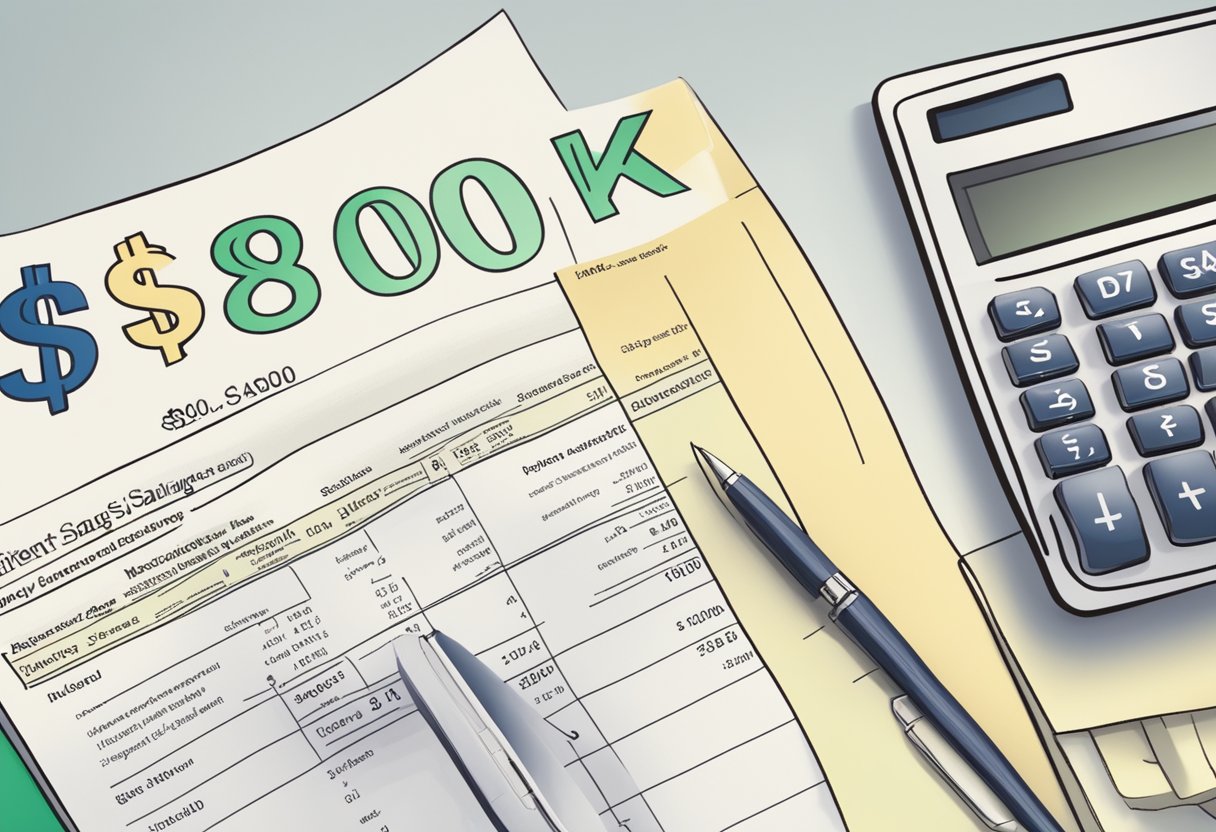 A calculator and a retirement savings statement with "$800k" highlighted