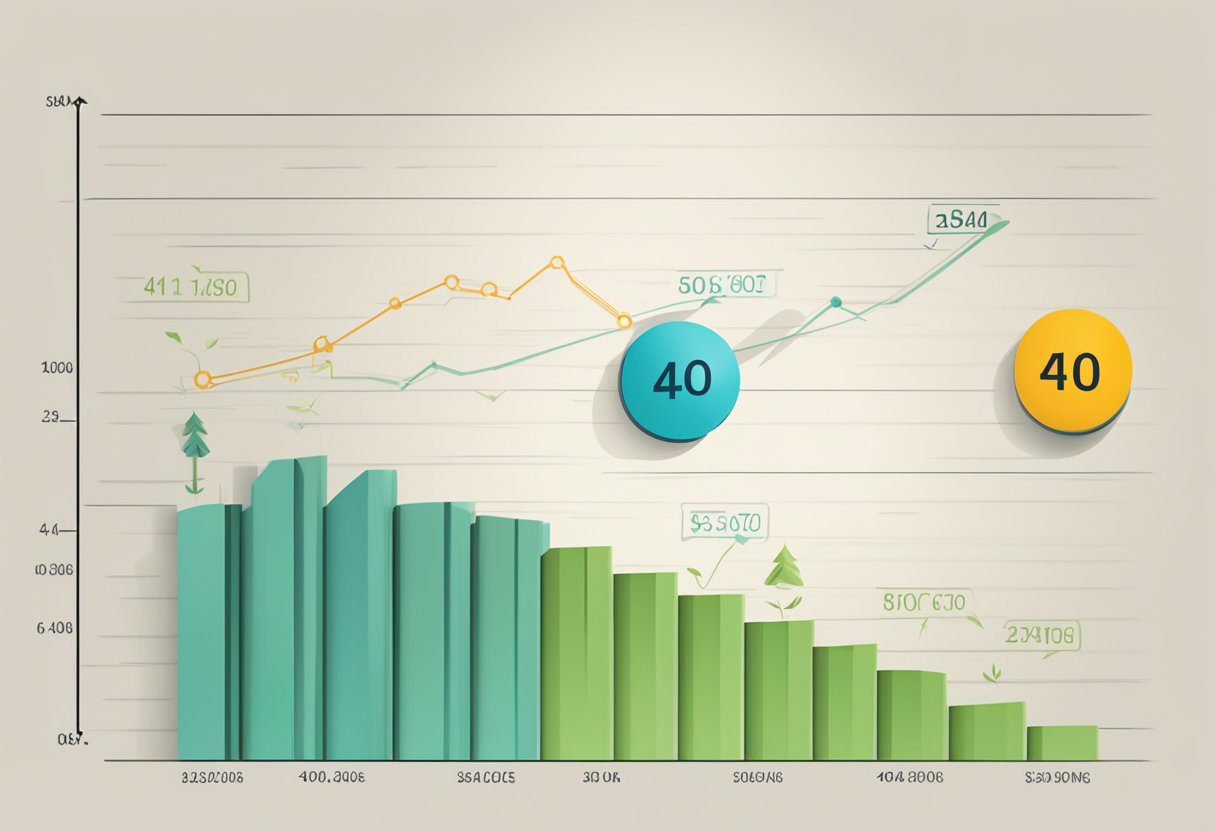 A chart showing a 401k balance growing over time, with a clear savings goal marked to illustrate retirement planning