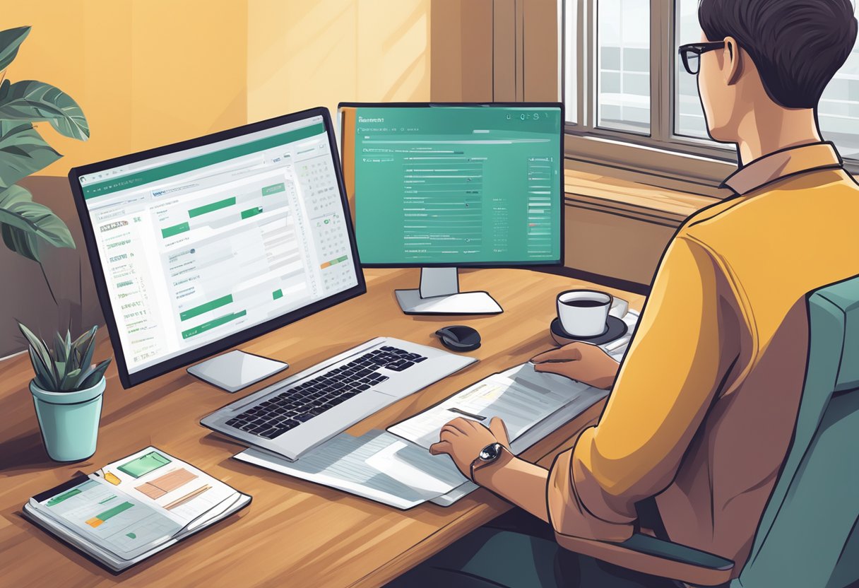 A person using a computer to access financial planning software and online tools for retirement and investment management