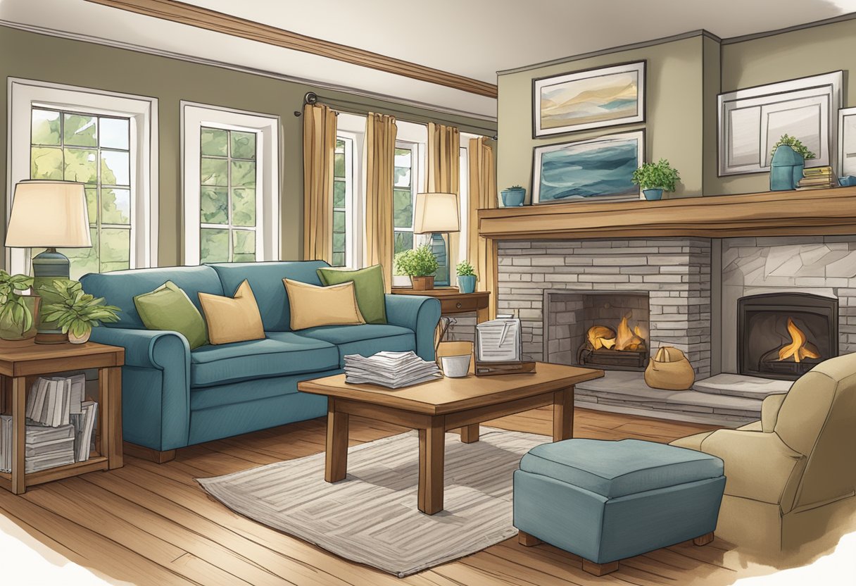 A cozy home with a "Retirement Planning" sign, surrounded by financial documents and a mortgage statement