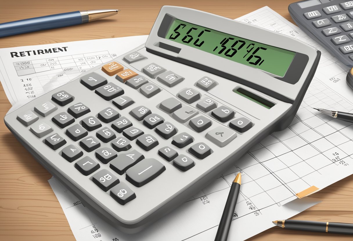 A calculator displaying "$15,000,000" with "Retirement Income" written above. A calendar with "58" circled in red