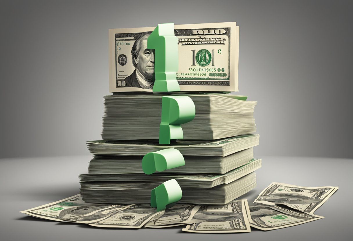 A stack of money, totaling 15 million, sits on a retirement brochure. A question mark hovers above, emphasizing the uncertainty