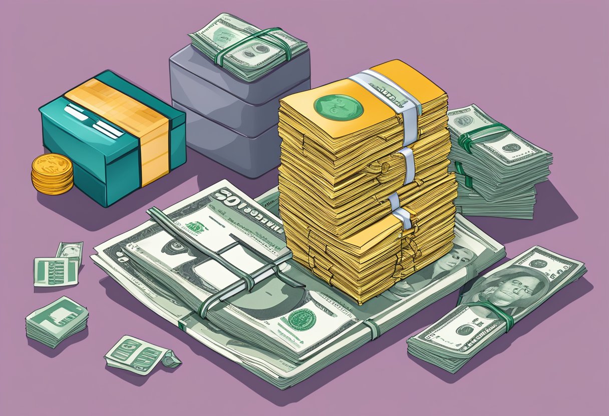 A stack of money totaling $50,000,000 is surrounded by retirement-related items such as a calculator, calendar, and retirement savings plan documents