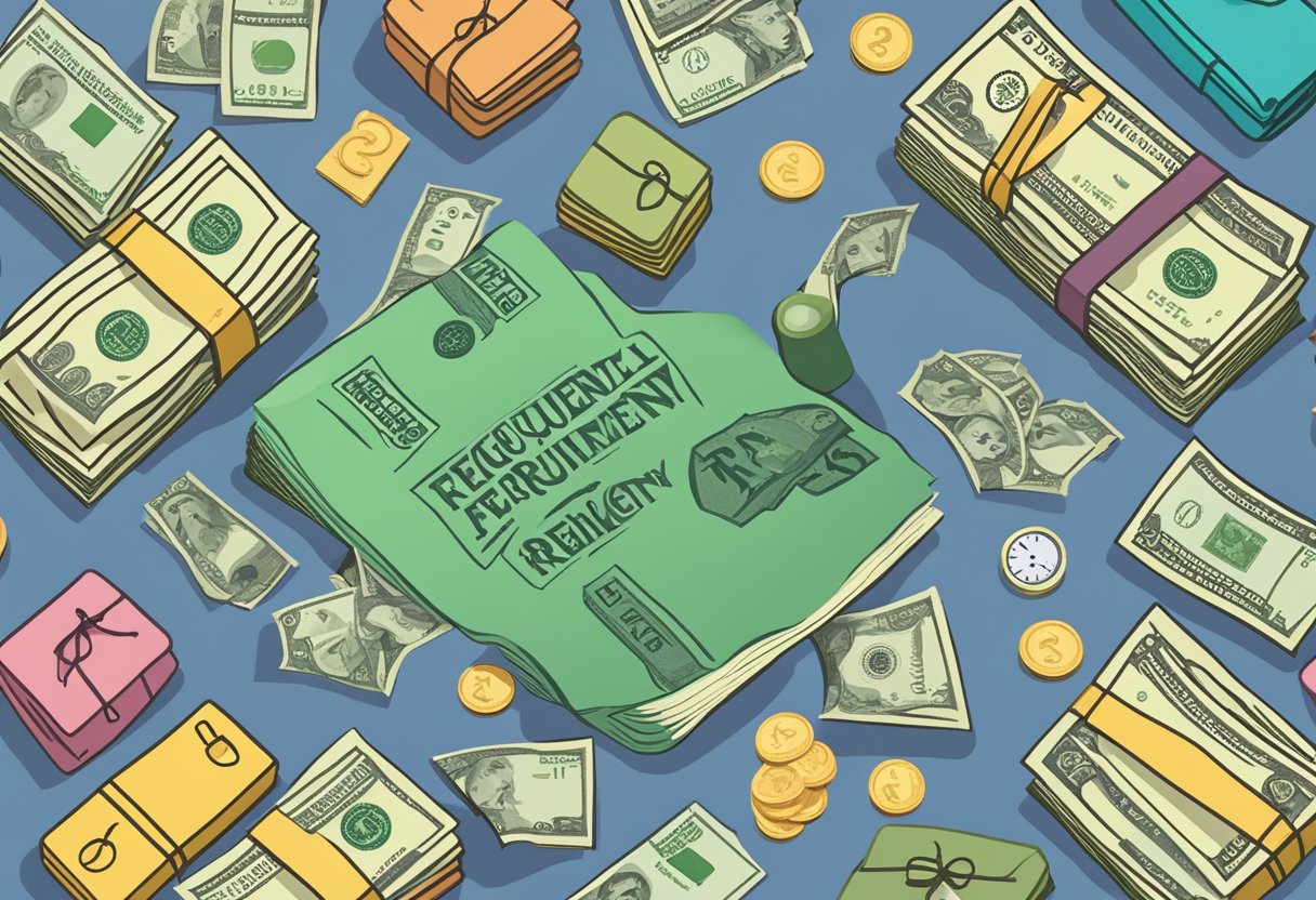 A stack of money surrounded by retirement-related items and a "Frequently Asked Questions" sign
