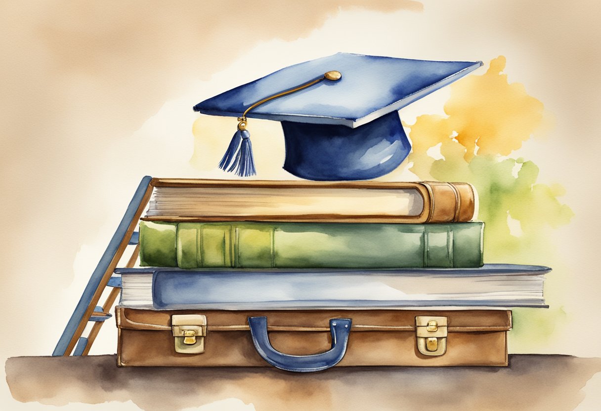 A diploma and a ladder symbolize education and career advancement, with a briefcase at the top representing the highest paying job
