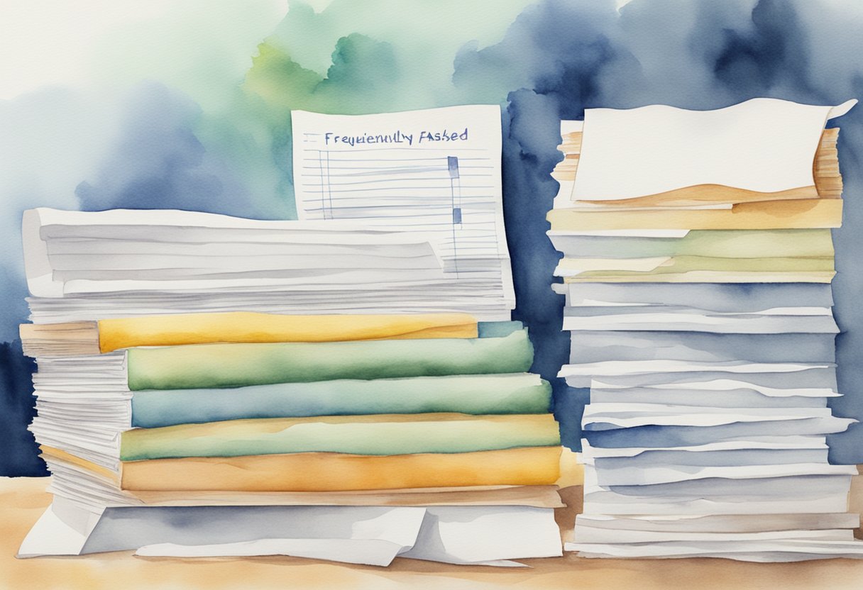 A stack of papers with the title "Frequently Asked Questions" and a graph showing depression rates in various careers