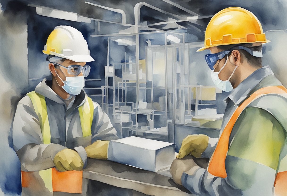 A worker in a secure environment, surrounded by safety equipment and protocols, with a low risk of accidents or injuries