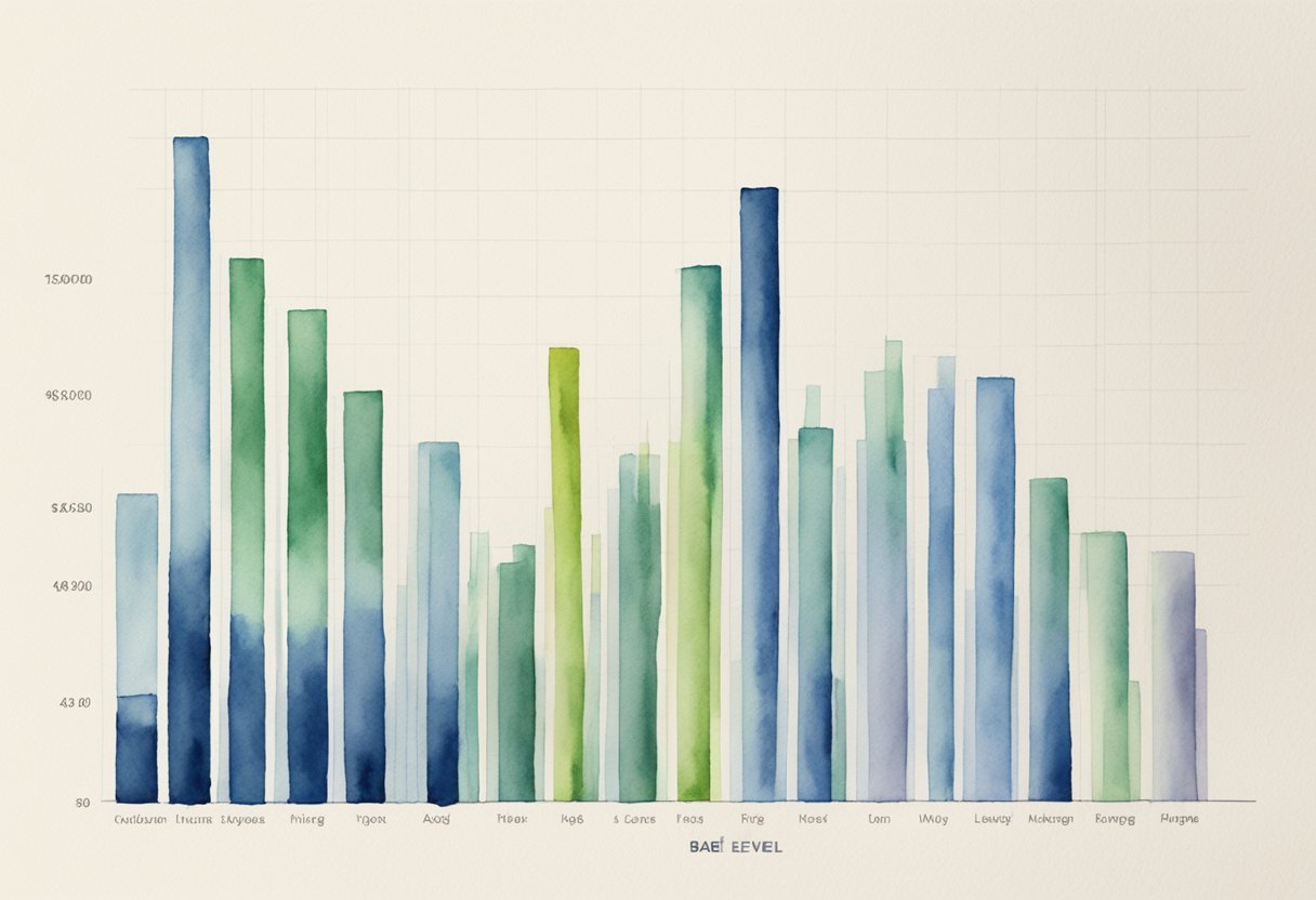 A bar graph showing income levels by age, with the highest point representing the age range with the highest income