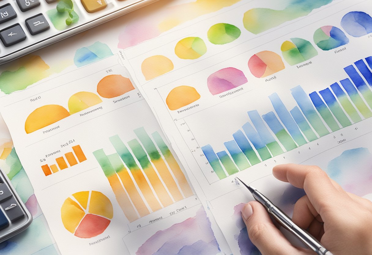 A person adjusts a financial chart showing the 4% retirement rule. The chart displays income and expenses over time, illustrating the concept