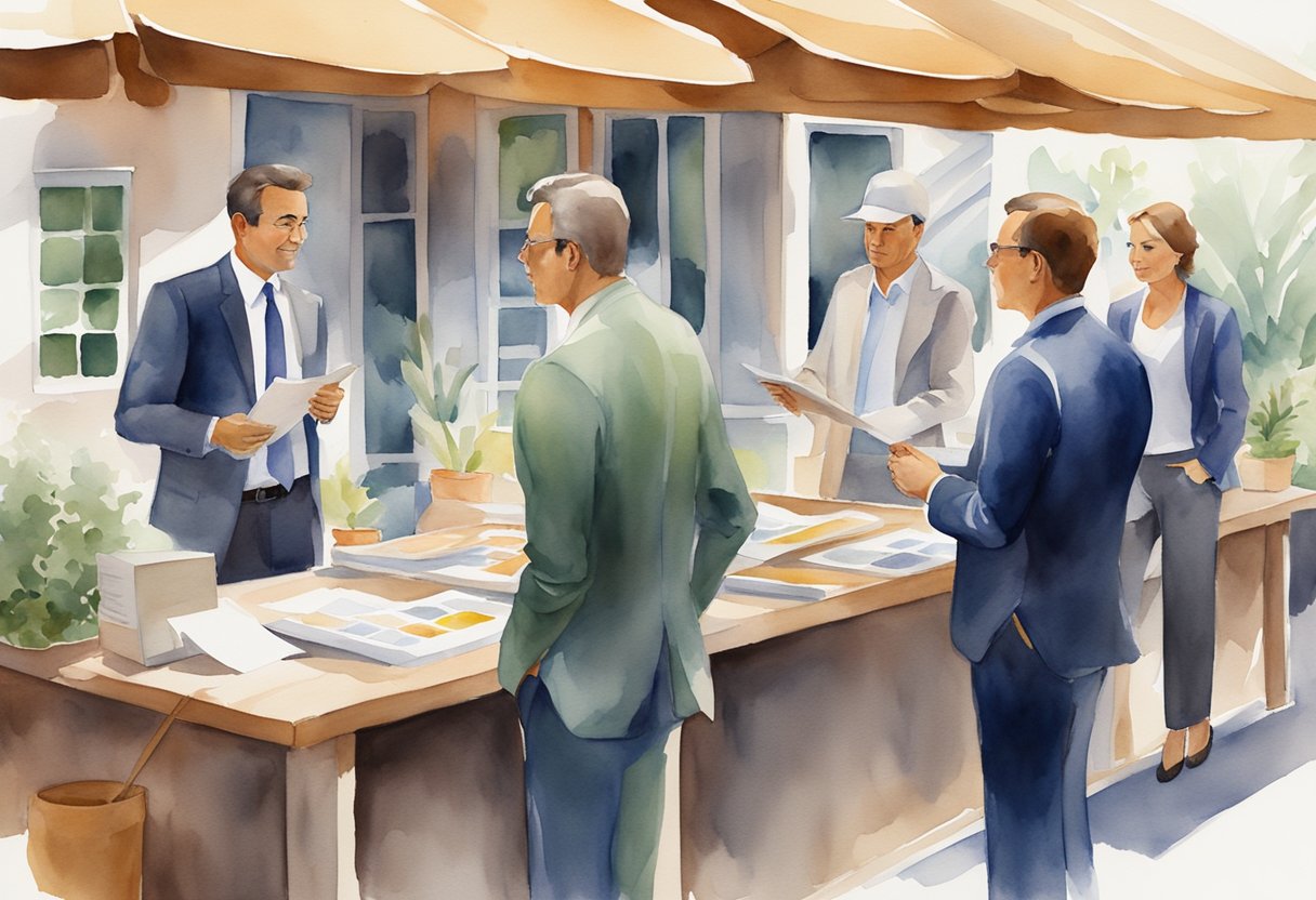 Real estate agents discussing market dynamics in California