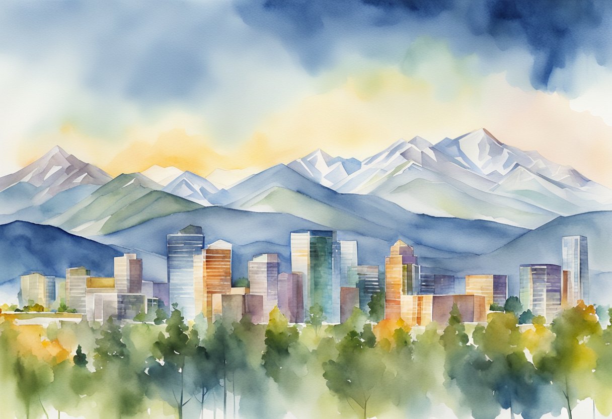 Vibrant city skyline with mountains in the background, showcasing new developments and expanding real estate opportunities in Colorado