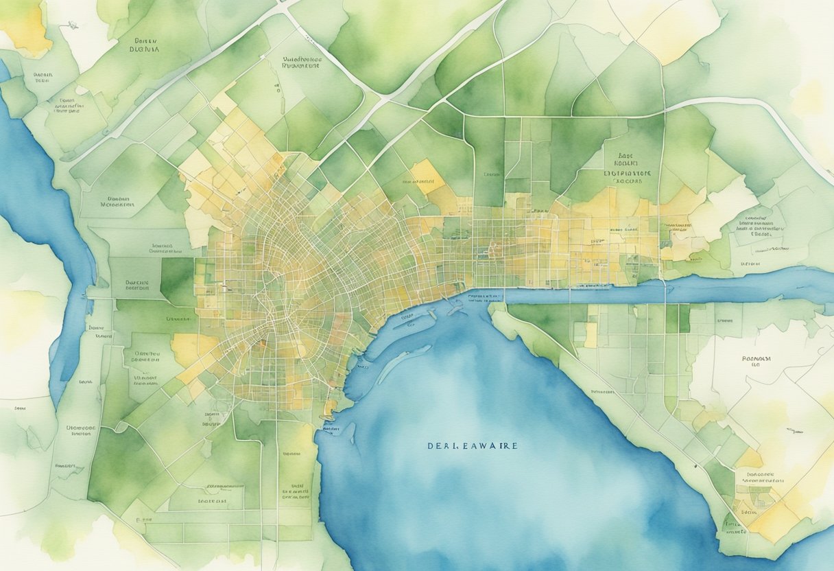 A large scale map of Delaware with highlighted areas indicating various zoning and regulatory designations for real estate investment