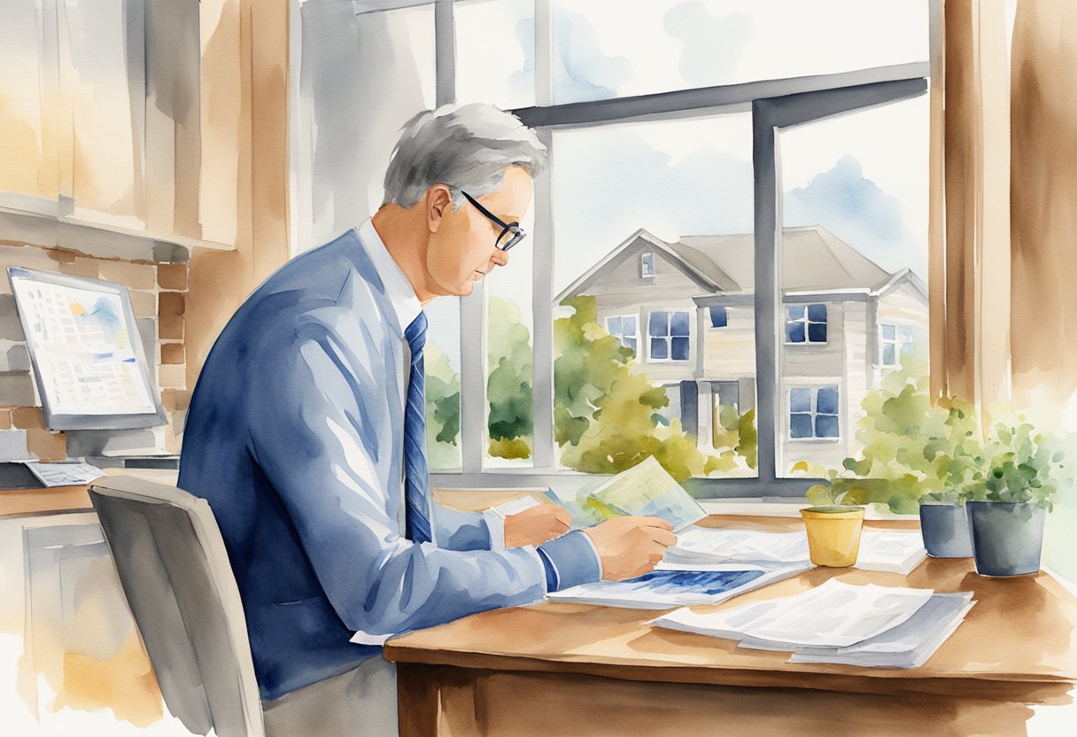 A real estate investor reviews property data and market trends in Delaware, assessing and managing investment risks
