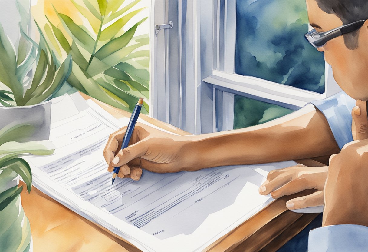 A person signing a legal document for a real estate investment in Hawaii