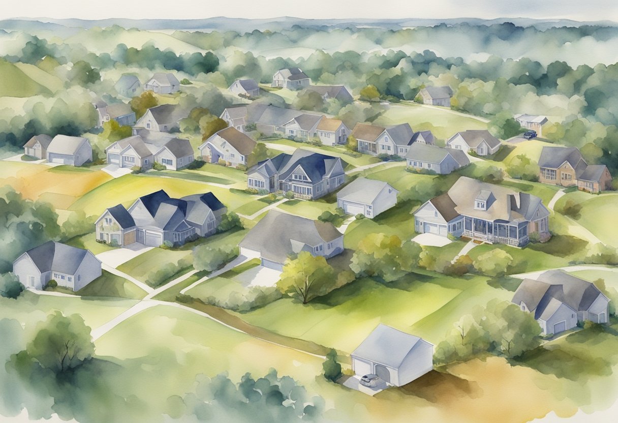 An aerial view of Iowa's real estate market data being analyzed and utilized with various tools for investment purposes