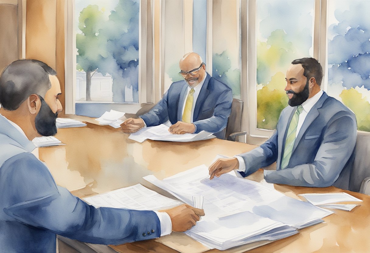 A Louisiana real estate investor secures financing for a property acquisition, with documents and a handshake at a local bank