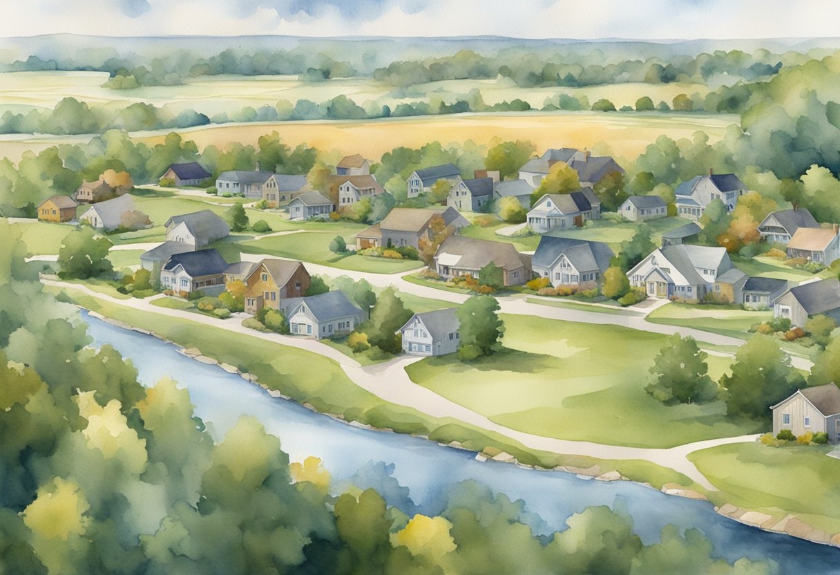 A sprawling landscape of Michigan, featuring diverse properties and neighborhoods, with a mix of urban and rural settings, showcasing the potential for real estate investing