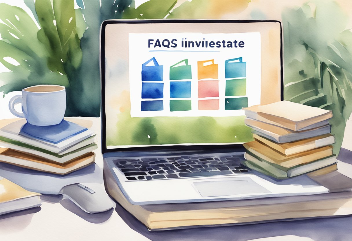 A stack of real estate books next to a laptop with "FAQs for Missouri Real Estate Investing" on the screen