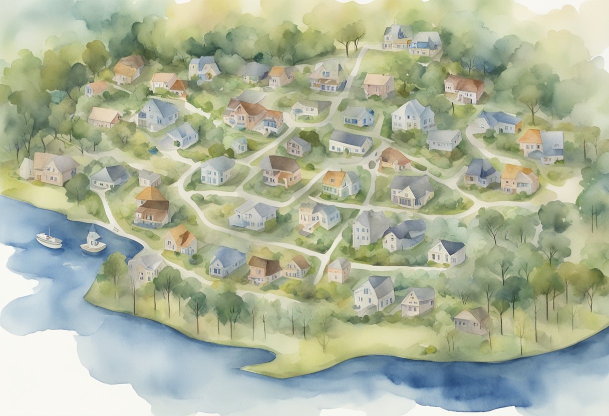 A North Carolina map surrounded by real estate properties, with "Investing Strategies" written in bold letters