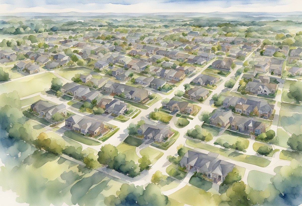 Aerial view of suburban Oklahoma with new developments and expanding neighborhoods