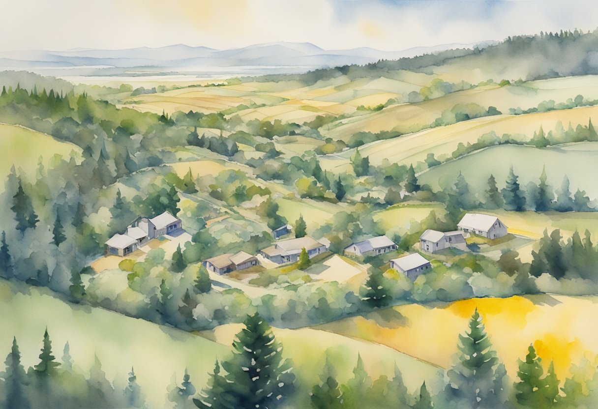 Aerial view of Oregon landscape with key investment properties highlighted