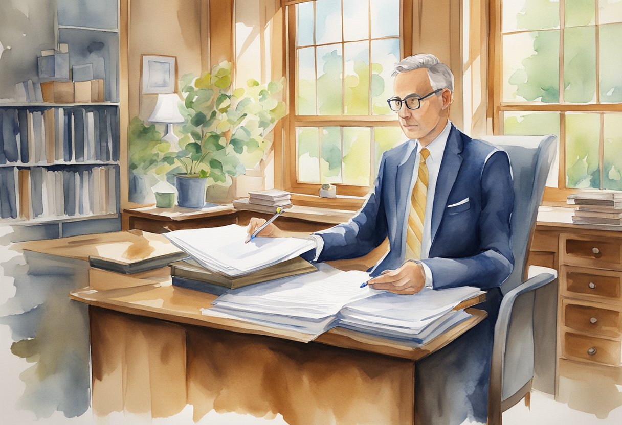 A real estate investor in Vermont reviews legal documents and regulations, with a focus on property laws and zoning requirements