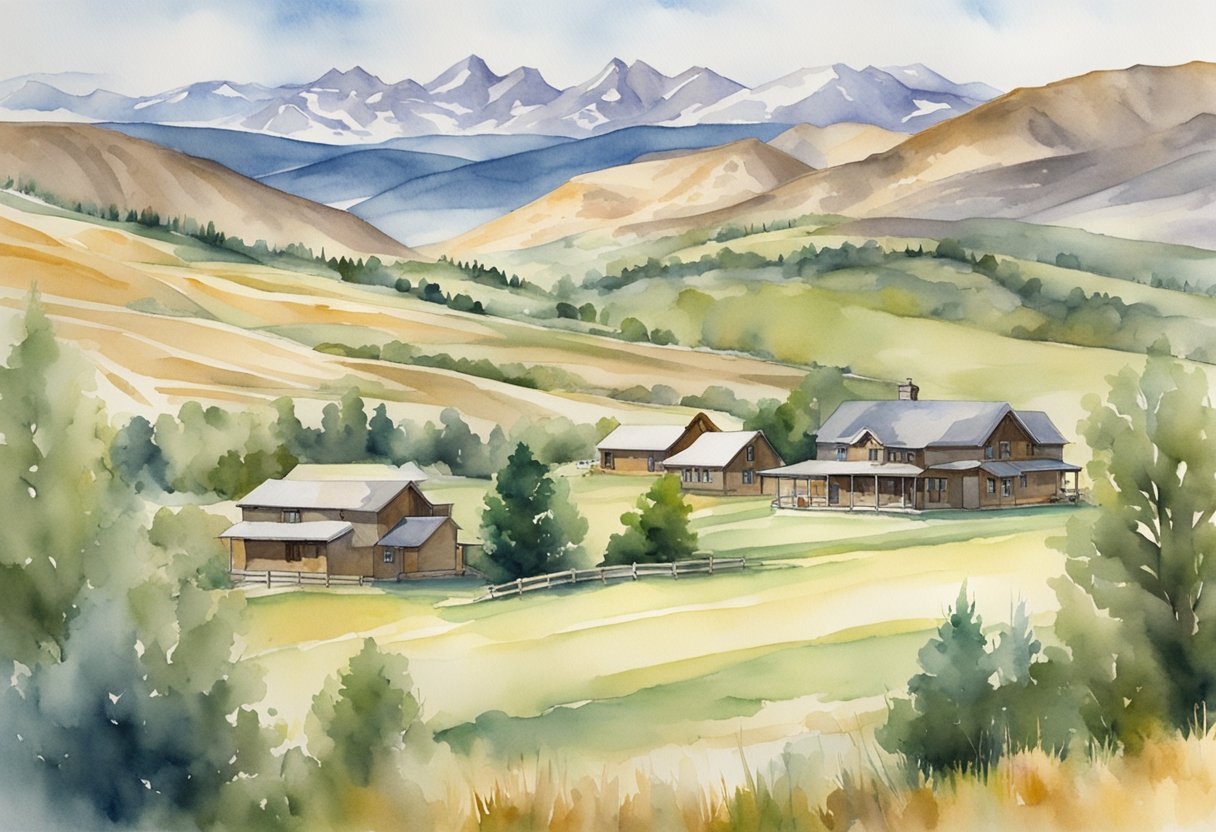 A picturesque landscape of Wyoming with residential properties nestled among the rolling hills and mountains, showcasing the investment potential in real estate