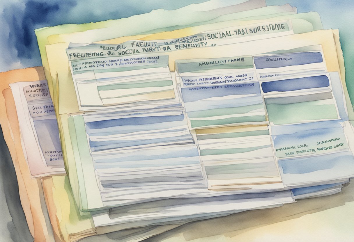 A stack of papers labeled "Frequently Asked Questions" with "What happens to your social security if you go to a nursing home" highlighted