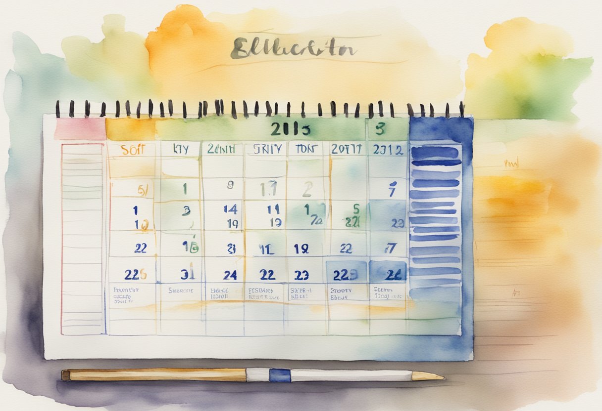 A calendar with 5 years marked, a social security card, and a list of eligibility criteria for SSDI benefits