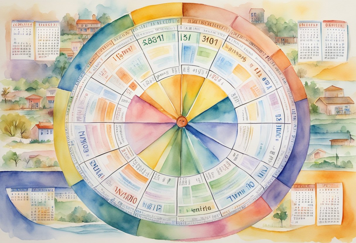 A calendar with a large "5" in the center, surrounded by various social security-related terms and exceptions written in bold text