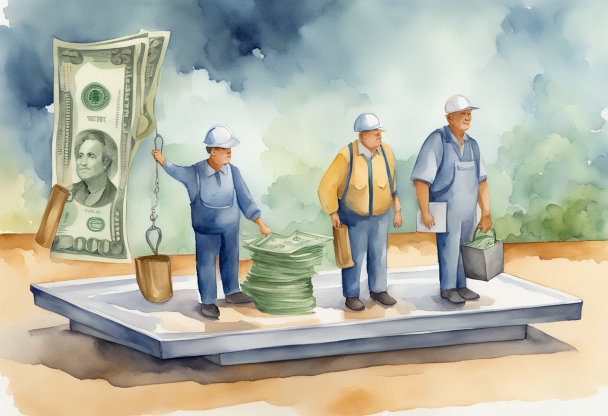 Workers with high earnings contribute the most to social security. A scale weighing money could visually represent this concept for an illustrator to recreate