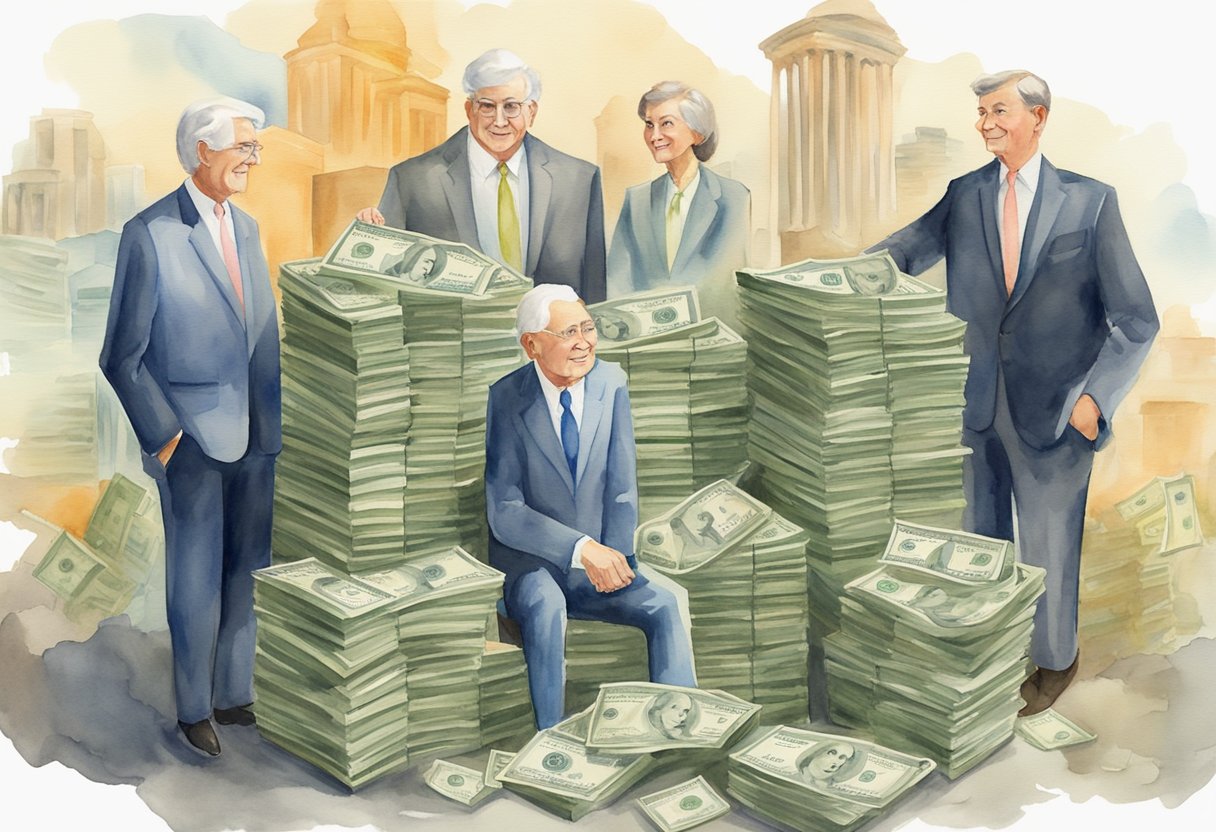 High earners, depicted by stacks of money, contribute the most to Social Security. A scale shows their significant financial impact on the system