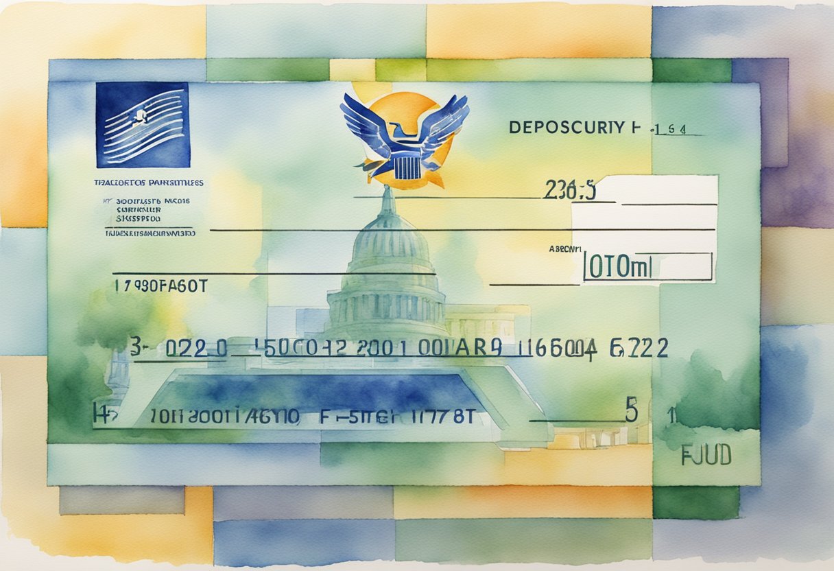 A large corporation's logo on a check being deposited into a Social Security fund