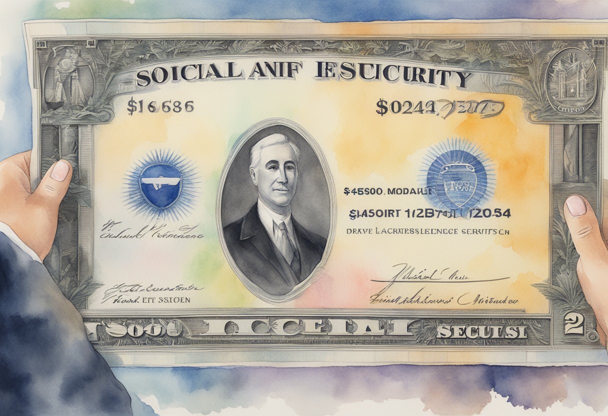 A person receiving a check for $16,728 with a social security logo in the background