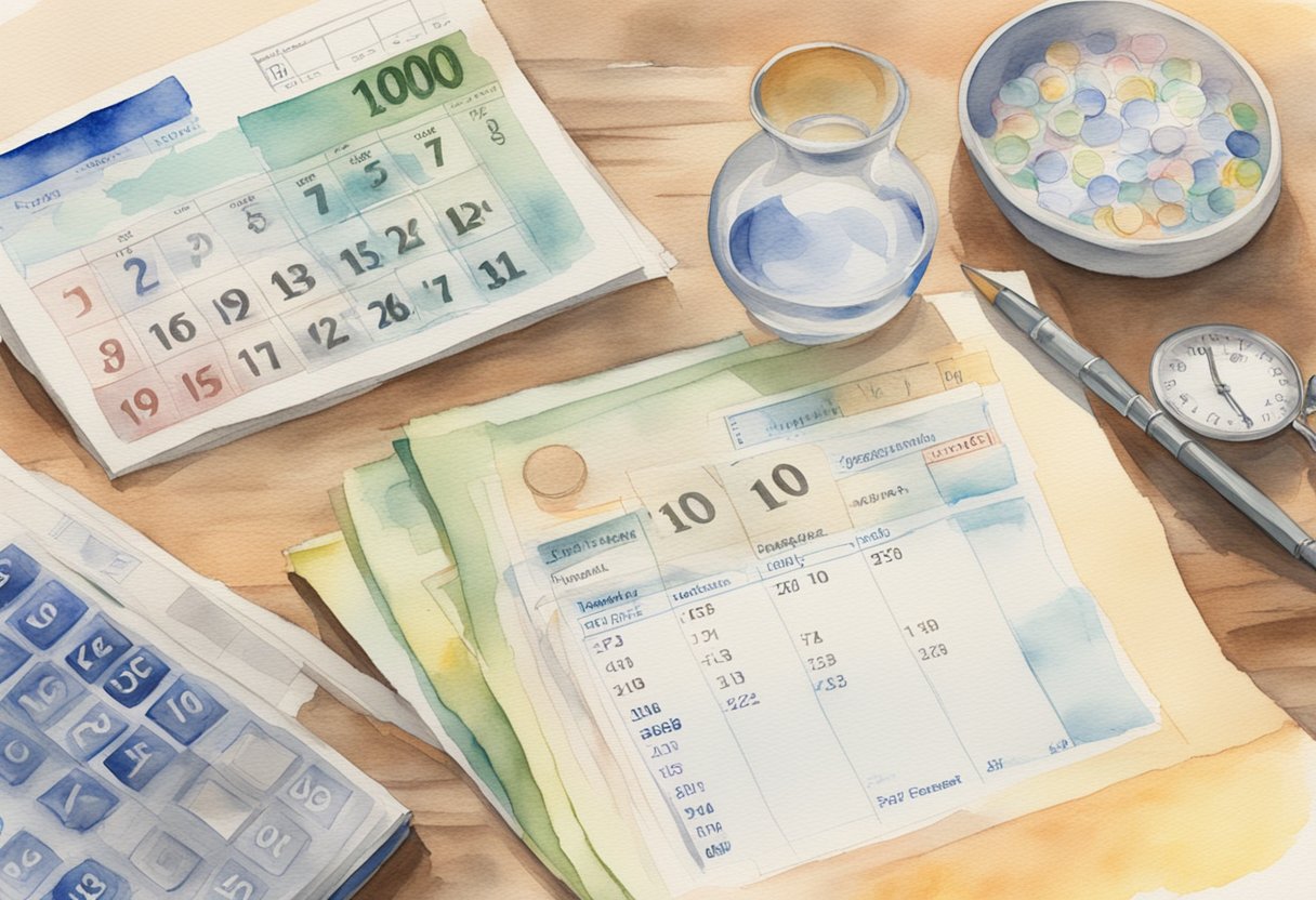 A calendar with "age 100" circled, next to a stack of social security benefit statements