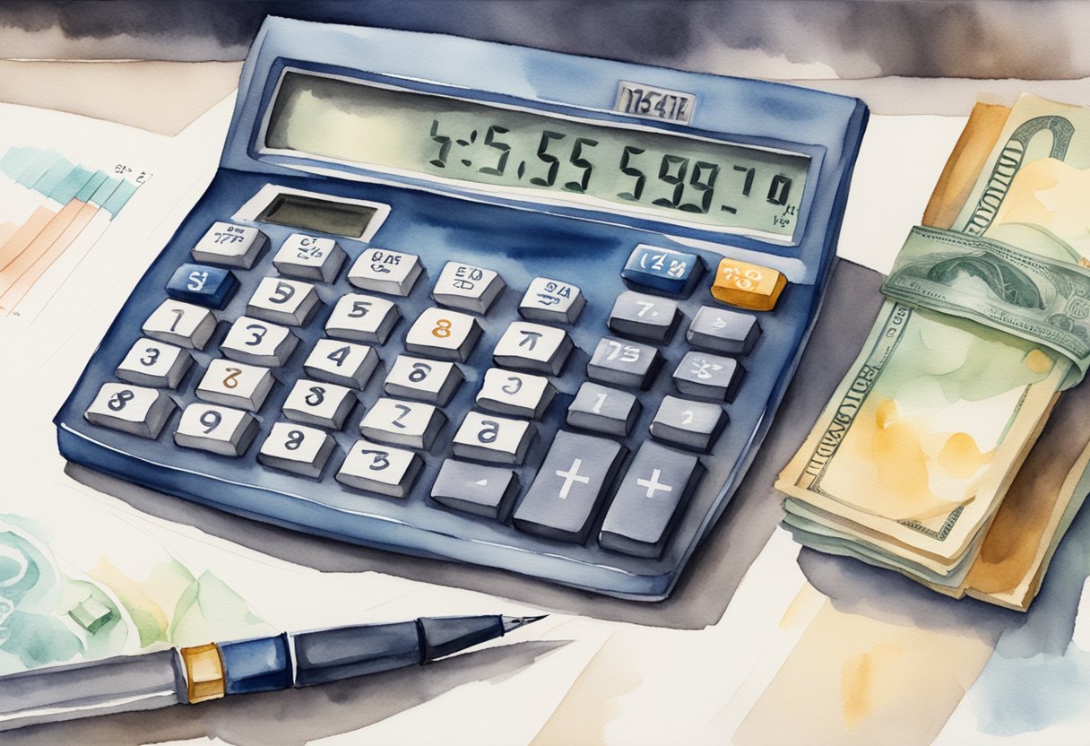 A calculator displaying numbers and a social security check with a $144 increase