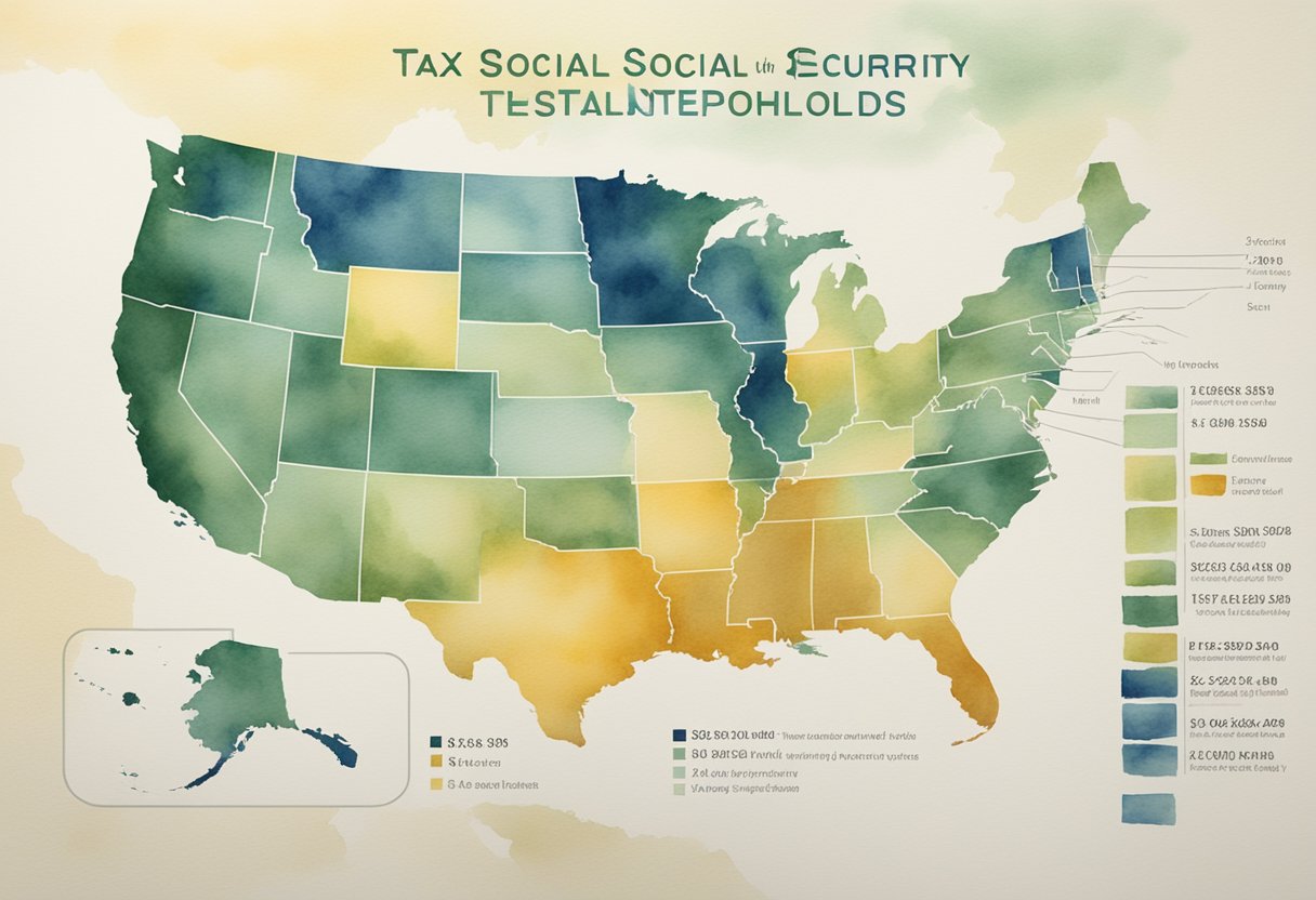 A chart showing states that do not tax social security income, with a clear representation of adjusted gross income thresholds for each state