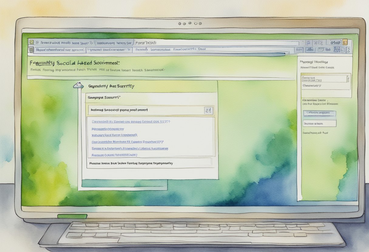 A computer screen displaying the text "Frequently Asked Questions: What is the lowest social security payment?" with a search bar and a list of related inquiries below
