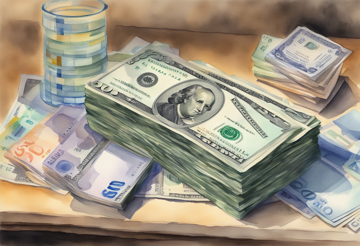 A stack of money and a Social Security card on a table