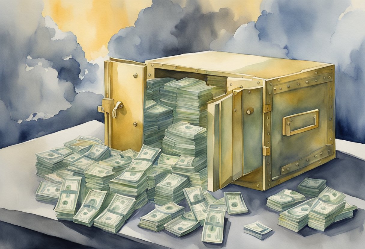 The Social Security Trust Fund is depicted as a secure vault, overflowing with wealth. Millionaires are shown receiving Social Security benefits