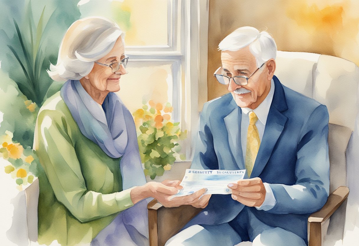 A person receiving a lump sum of social security benefits, with a spouse or surviving spouse present