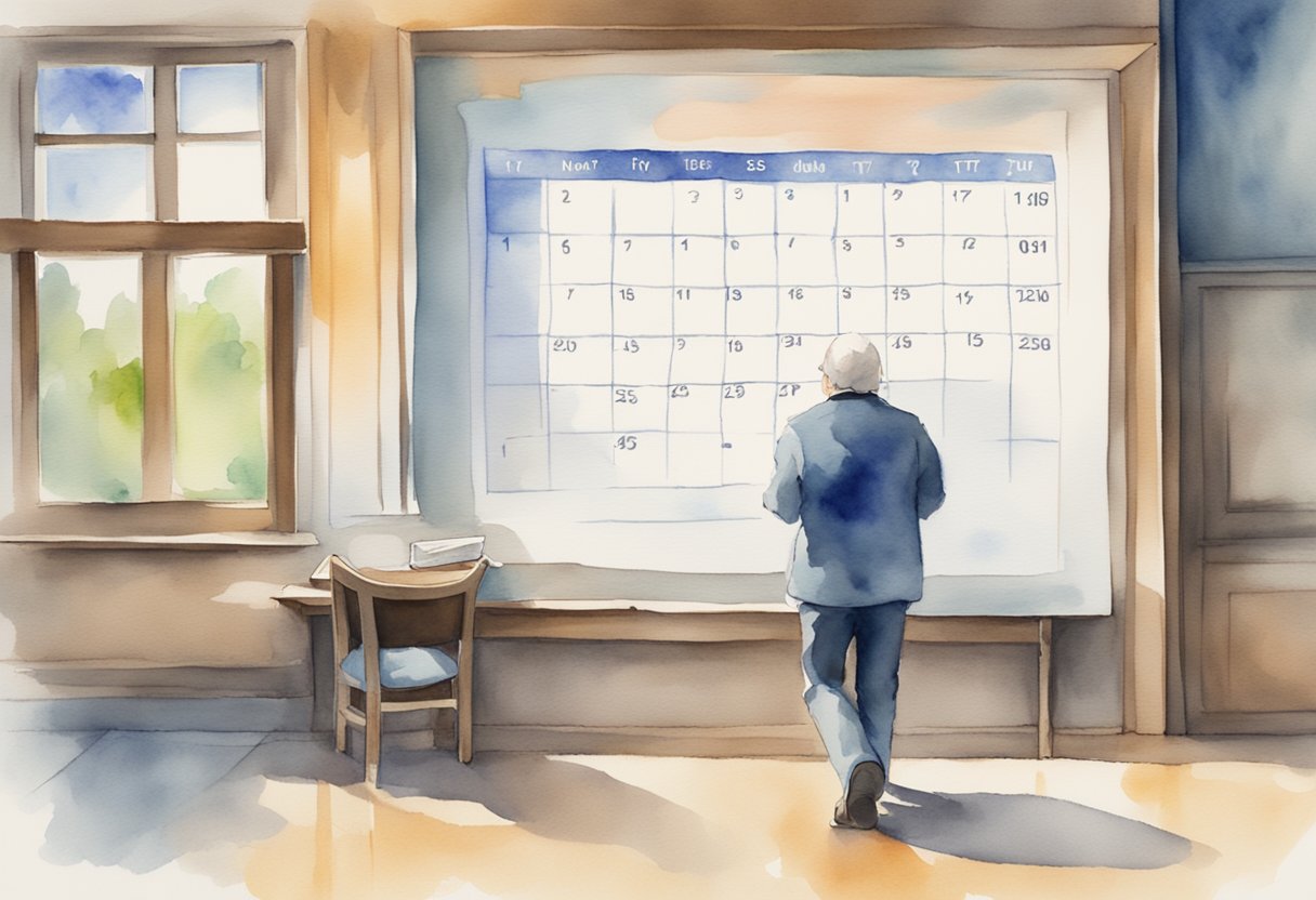 A calendar with social security benefits running out, a person looking worried
