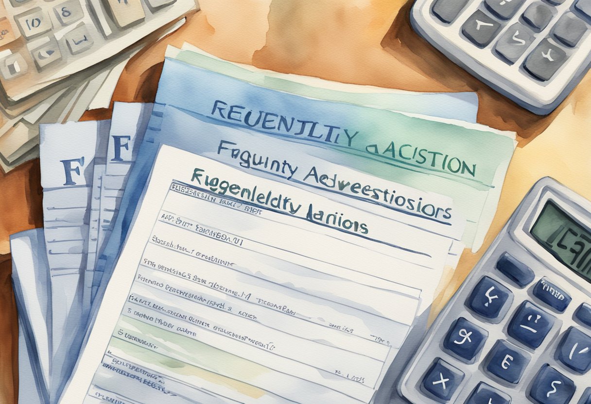 A stack of papers labeled "Frequently Asked Questions" sits next to a calculator and social security documents