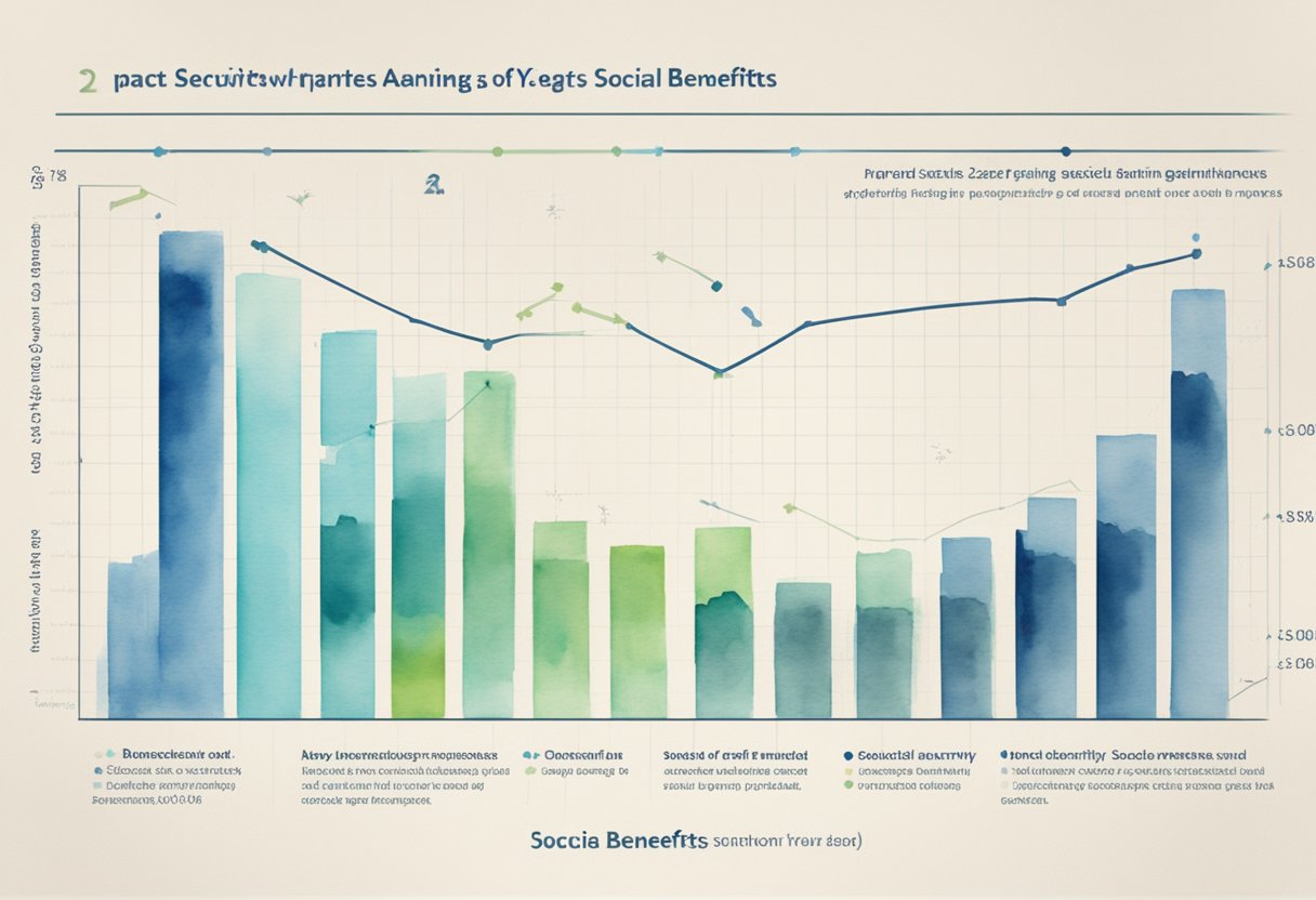 A chart showing the impact of zero earning years on Social Security benefits, with arrows pointing to potential decreases or increases